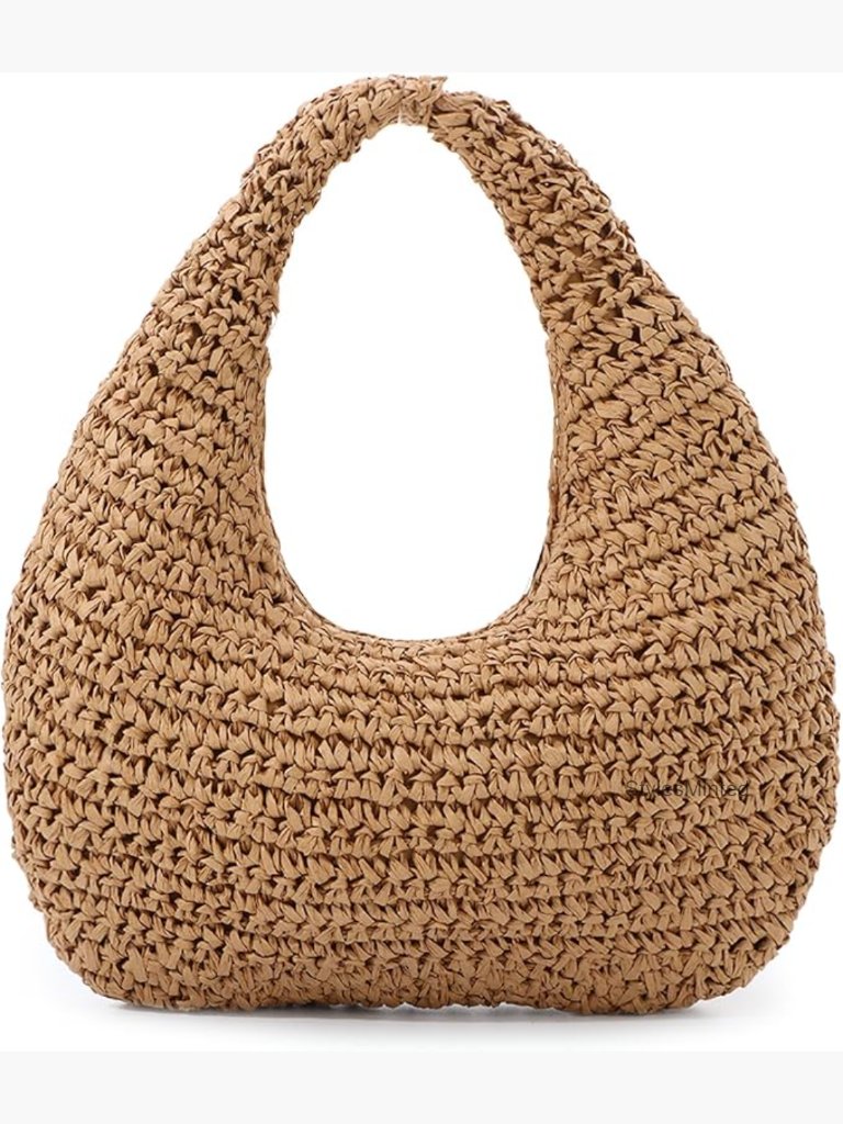 Handwoven Straw Crescent Shoulder Bag Tote Hobo Women Beach Summer